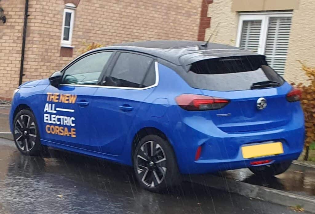 A blue all-new electric Corsa-E