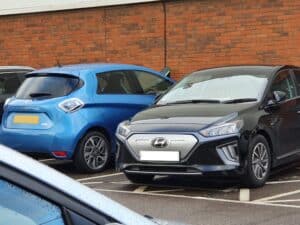 Renault Zoe and Hyundai IONIQ EVs next to each other