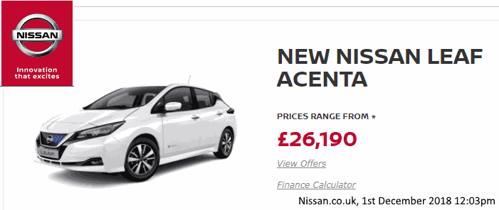 New Nissan Leaf Acenta, from Nissan.co.uk
