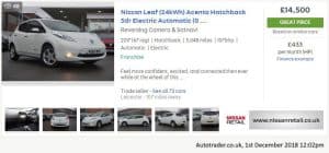 Used Nissan Leaf Acenta, from Autotrader.co.uk