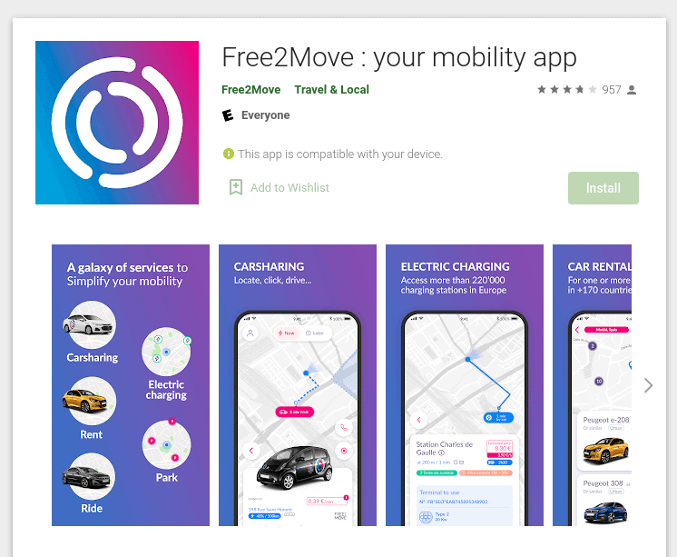 Google Play store screenshot of the Free2Move