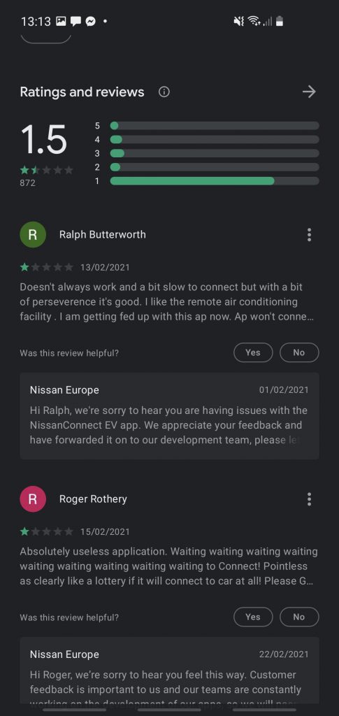 Reviews of the NissanConnect EV app on the Google Play store