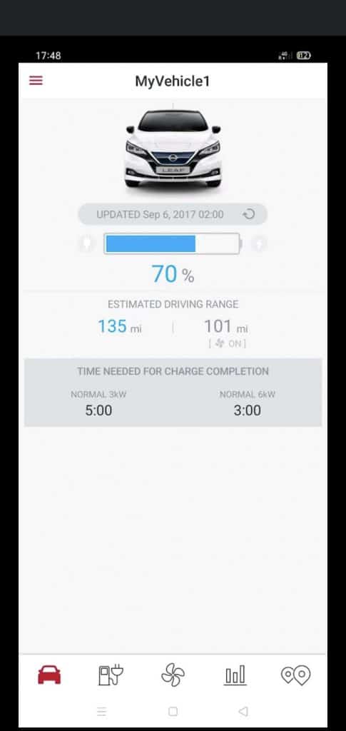 Screenshot of Nissan Connect EV app showing the charge timer