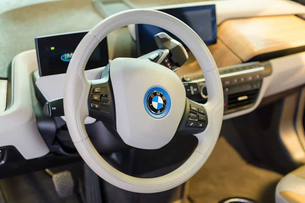 BMW i3 white interior of cabin