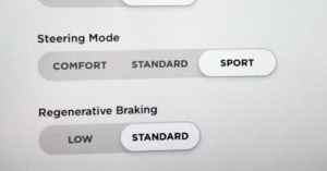 Tesla regen braking and steering mode options