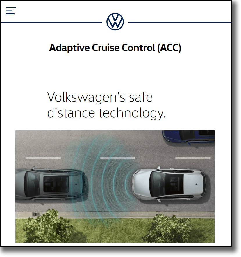 VW ID adaptive cruise control screenshot from their website