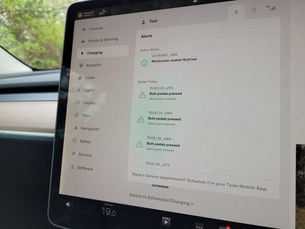 Various Both pedals pressed Motor power reduced errors on the Tesla Model Y touchscreen