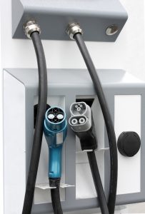An EVSE charging station with a CHAdeMo plug