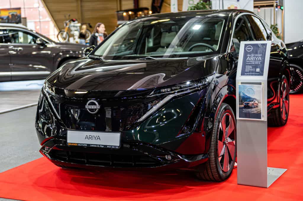 New Nissan Ariya fully electric SUV premiere at a motor show 2022 model