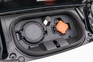 The two Nissan Leaf charging ports slow and rapid charge ports
