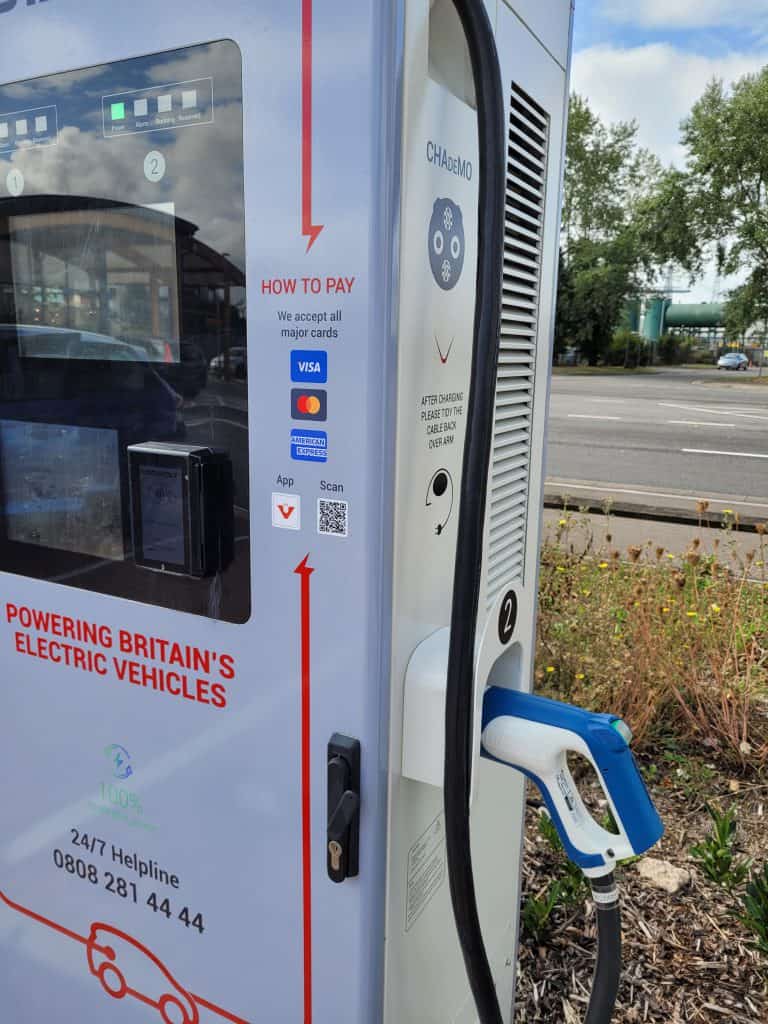 An EVSE charging station with a CHAdeMo charger