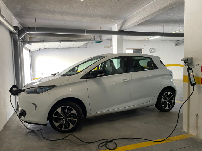 Renault Zoe car charging in garage